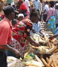 People in market cooking maize