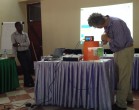 Richard Stirzaker (right) demonstrates some of the learning tools at the Inception workshop in Morogoro, Tanzania