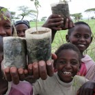 Children with tree seedlings, Ethiopia. (Photo: M Gyles ACIAR)