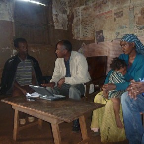 Farming family being surveyed, Ethiopia. Photo credit M Wood, AIFSC